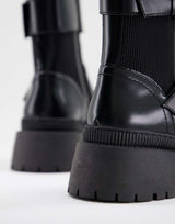 Asos Design Angela Premium Leather Biker Boots In Black