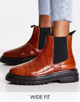 Asos Design Wide Fit Appreciate Leather Chelsea Boots In Tan Croc