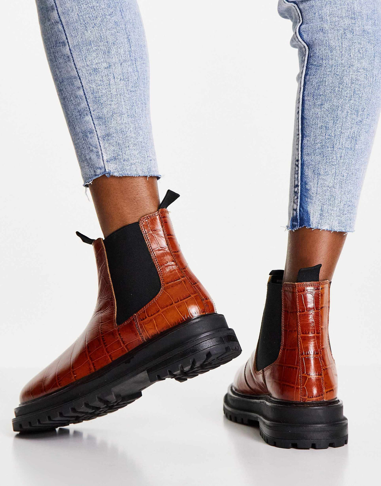 Asos Design Wide Fit Appreciate Leather Chelsea Boots In Tan Croc