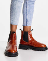 Asos Design Wide Fit Appreciate Leather Chelsea Boots In Tan Croc