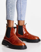 Asos Design Wide Fit Appreciate Leather Chelsea Boots In Tan Croc