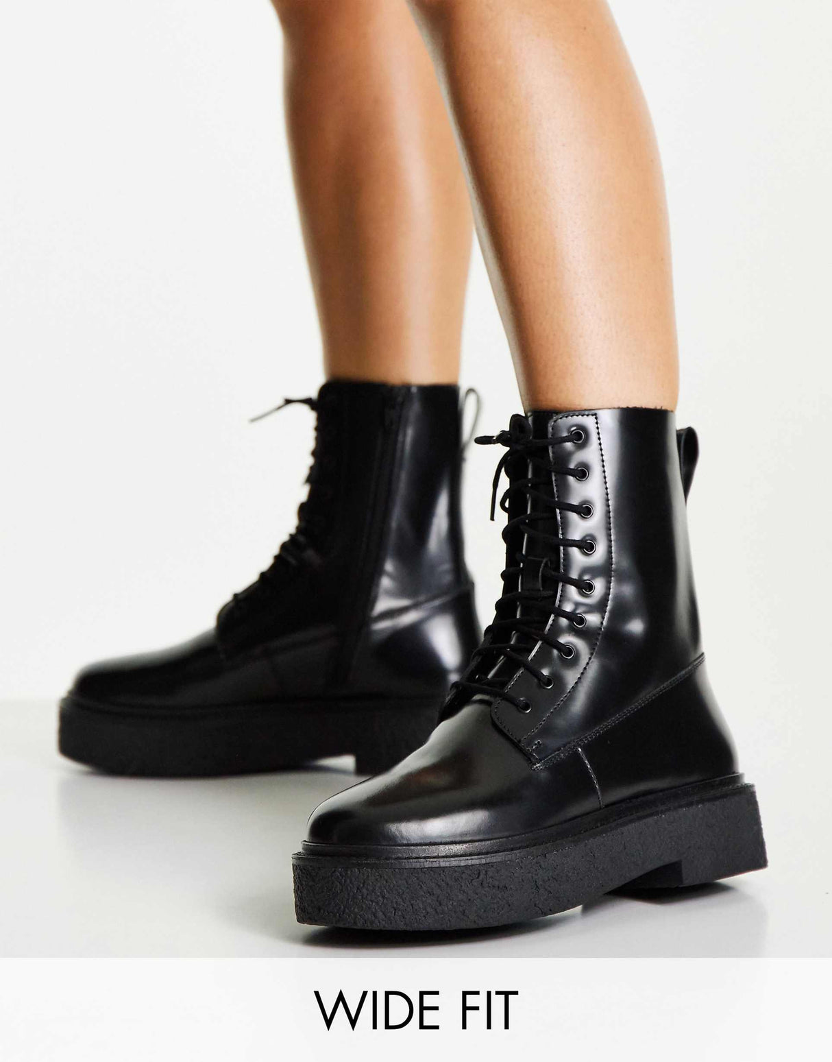 Asos Design Wide Fit Acolade Flat Lace Up Boots In Black