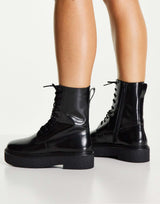 Asos Design Wide Fit Acolade Flat Lace Up Boots In Black