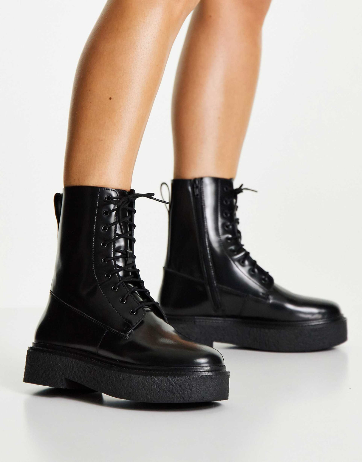 Asos Design Wide Fit Acolade Flat Lace Up Boots In Black