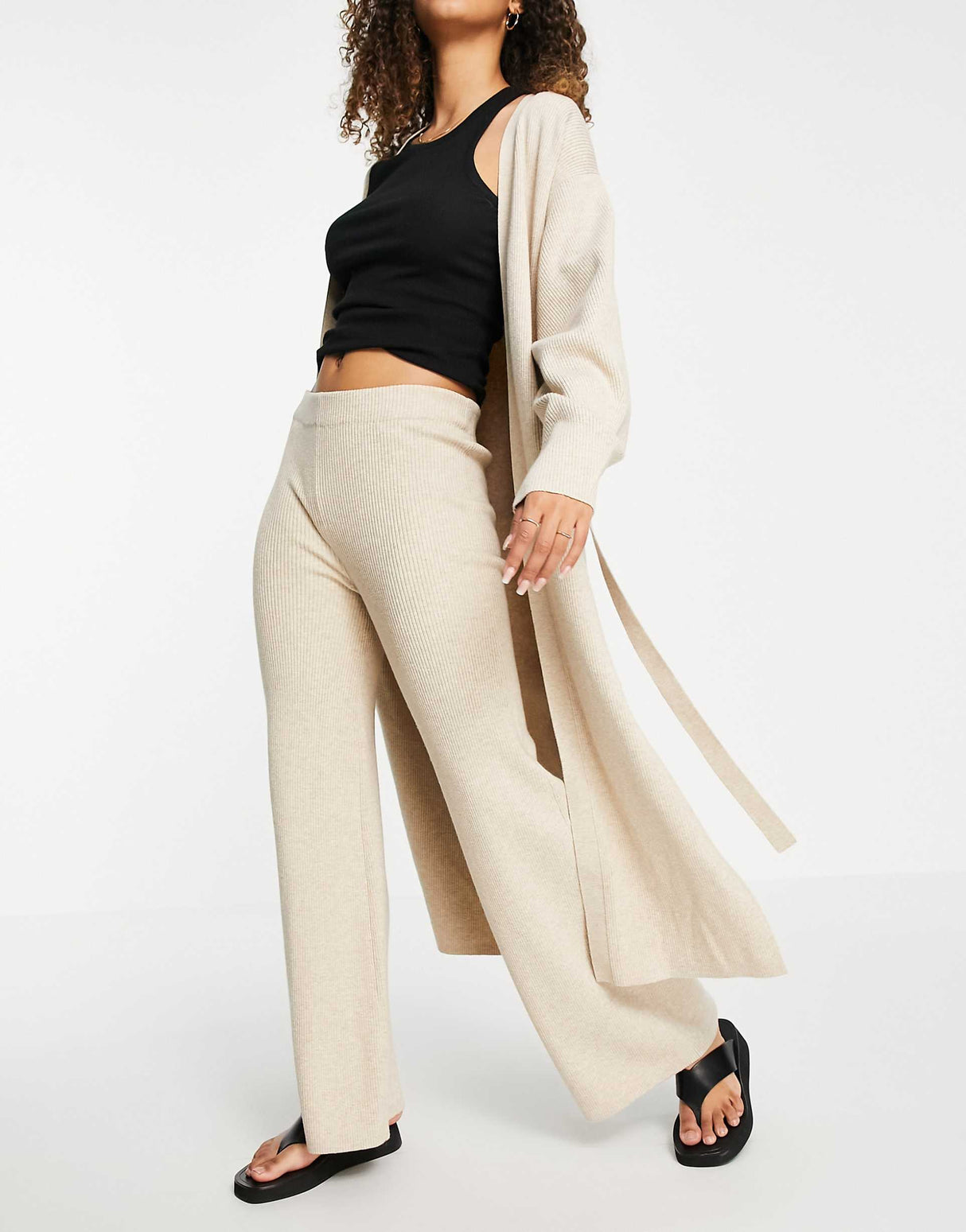 & Other Stories Cotton Co-Ord Knitted Trousers In Beige