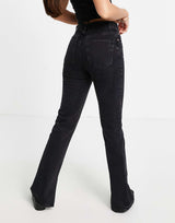 Asos Design Tall Cotton Blend Mid Rise '90'S' Straight Leg Jeans In Washed Black With Split Hem