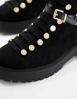 Asos Design Arabelle Chain Trim Hiker Boots In Black