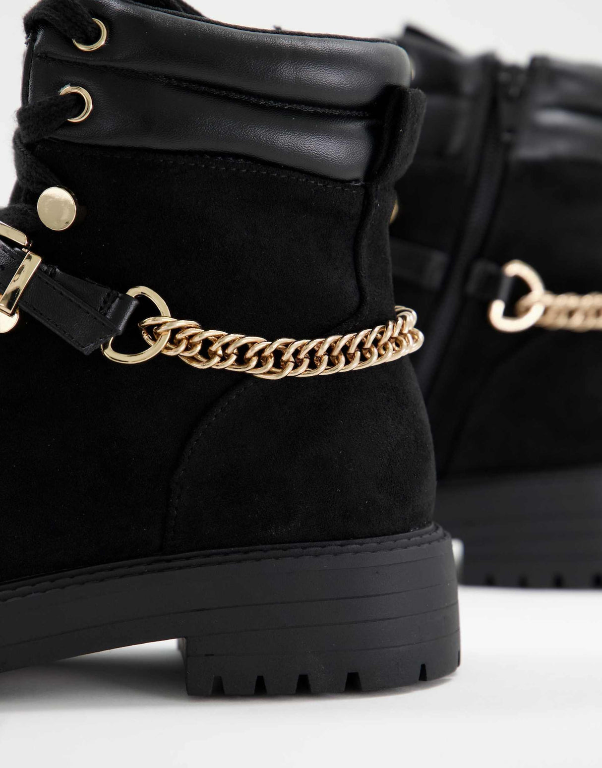 Asos Design Arabelle Chain Trim Hiker Boots In Black