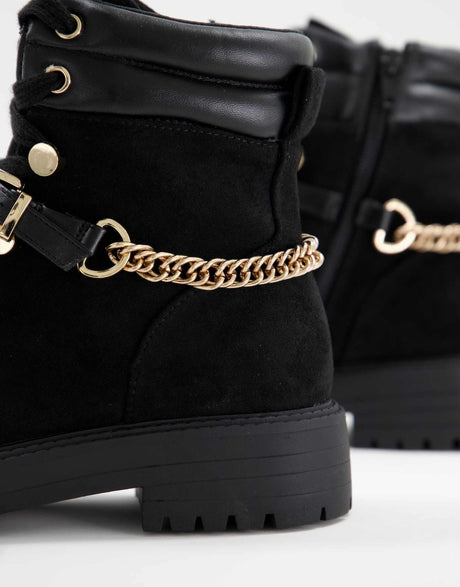 Asos Design Arabelle Chain Trim Hiker Boots In Black