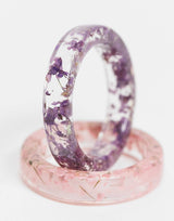 Asos Design Curve Pack Of 2 Rings With Floral Plastic Resin In Pink And Purple