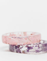 Asos Design Curve Pack Of 2 Rings With Floral Plastic Resin In Pink And Purple