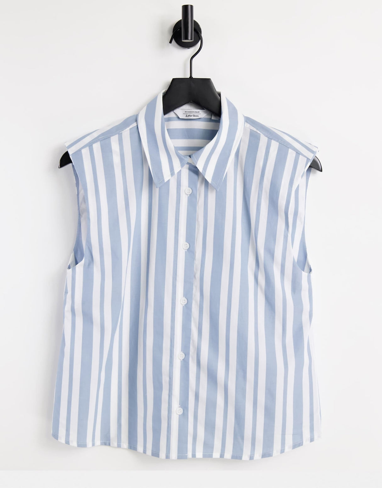 & Other Stories Cotton Sleeveless Shirt With Shoulder Pads In Blue Stripe
