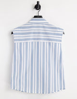 & Other Stories Cotton Sleeveless Shirt With Shoulder Pads In Blue Stripe