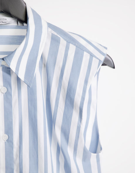& Other Stories Cotton Sleeveless Shirt With Shoulder Pads In Blue Stripe