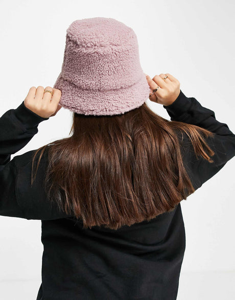 Asos Design Borg Bucket Hat In Lilac