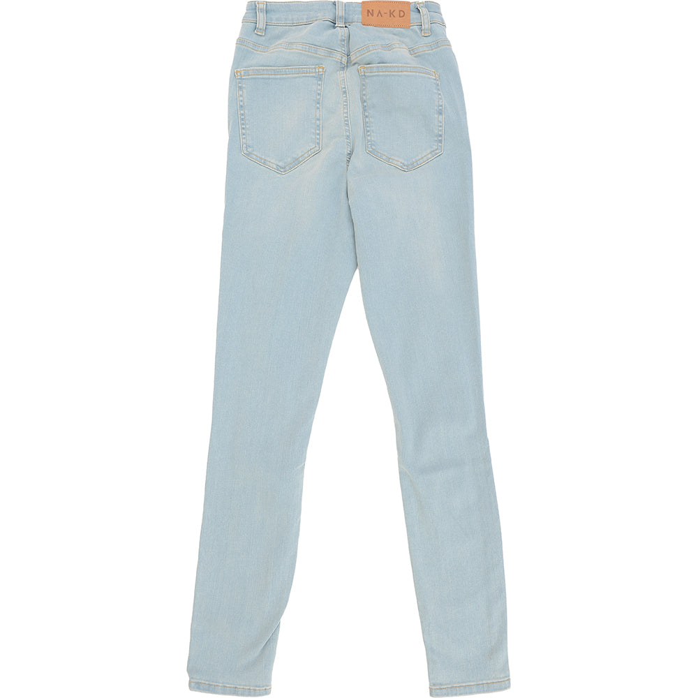 Na-Kd Cotton Highwaist Skinny Ripped Jean In Light Blue