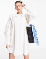 River Island Broderie Collared Mini Smock Dress In White