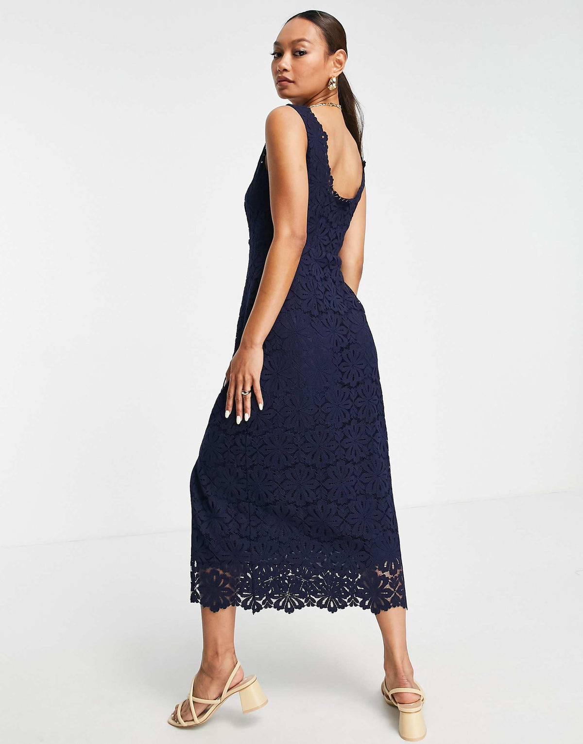 Whistles Lace Overlay Midi Dress In Indigo Blue
