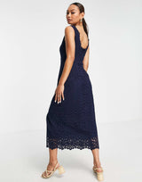 Whistles Lace Overlay Midi Dress In Indigo Blue