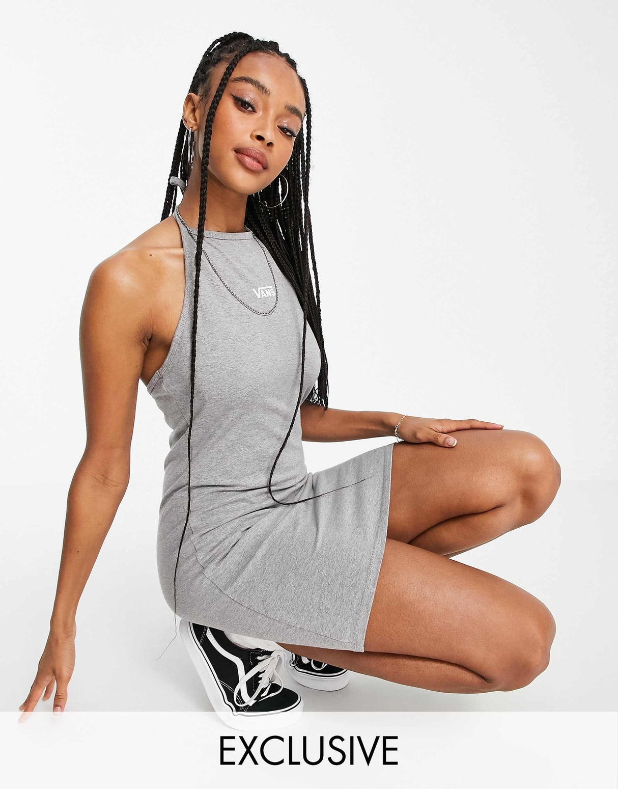 Vans Logo Halterneck Dress In Grey
