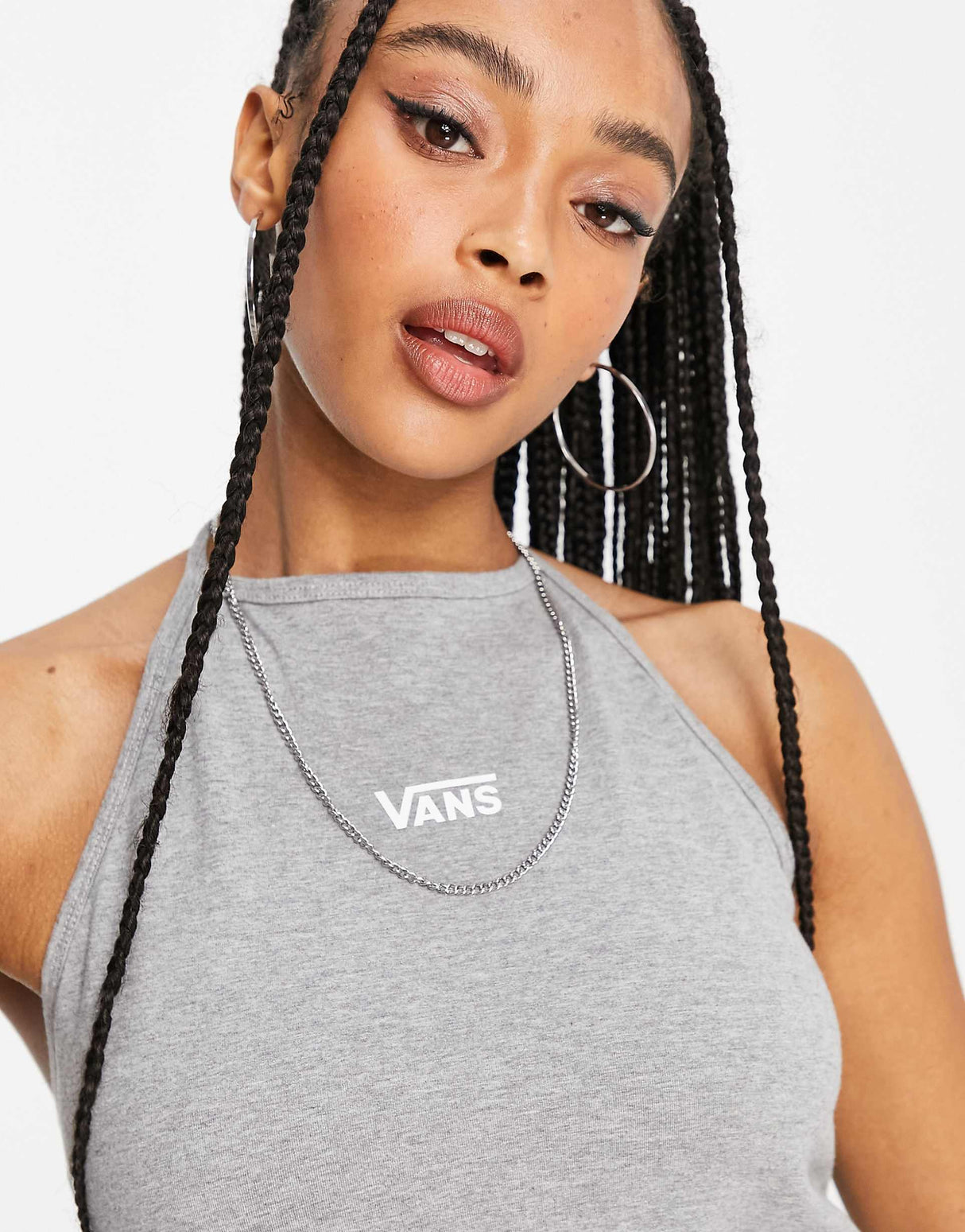 Vans Logo Halterneck Dress In Grey
