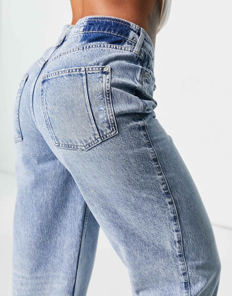 River Island Oversized Mom Jeans In Mid Auth Blue