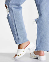 Asos Design Henrietta Clog Mid Heeled Mules In White