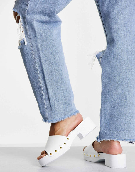 Asos Design Henrietta Clog Mid Heeled Mules In White