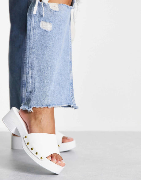 Asos Design Henrietta Clog Mid Heeled Mules In White