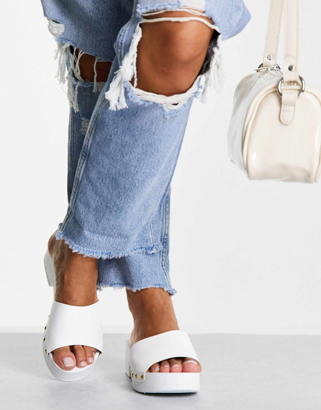 Asos Design Henrietta Clog Mid Heeled Mules In White