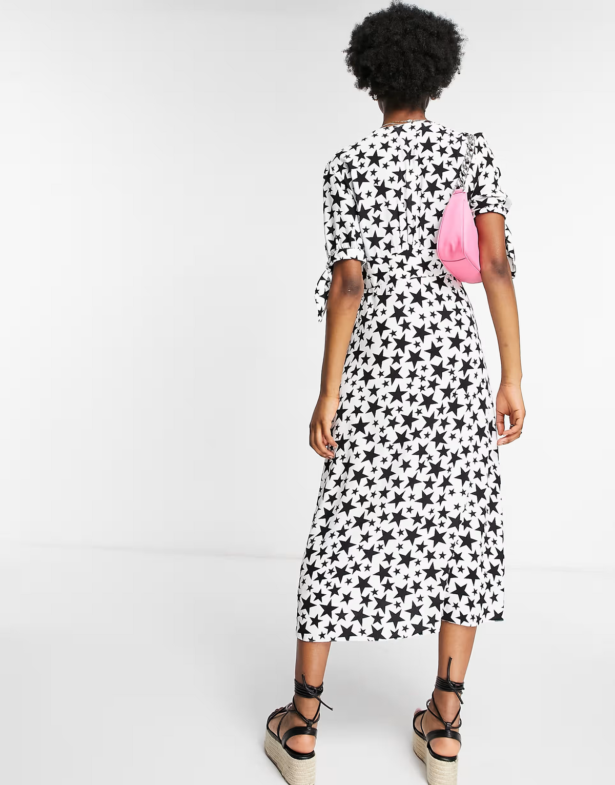 Nobody'S Child V Neck Midi Tea Dress In Star Print With Tie Shoulders