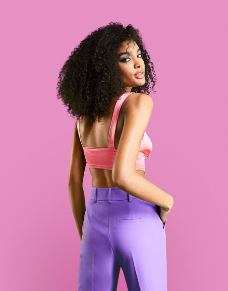 Asos Design Satin Corset With Tie Detail In Pink