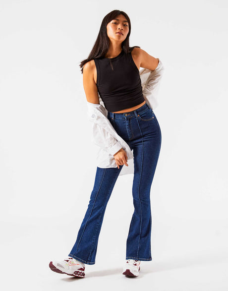 Dr Denim Moxy Flared Jeans With Seam Detail In Indigo