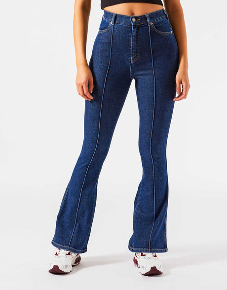 Dr Denim Moxy Flared Jeans With Seam Detail In Indigo