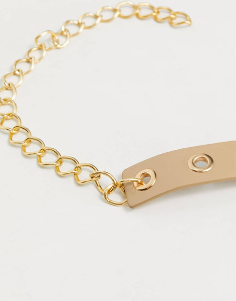 Asos Design Waist Belt With Eyelet And Chain Detail In Beige