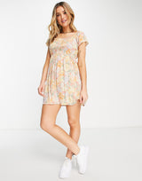 American Eagle Summer Mini Dress In Green Daisy