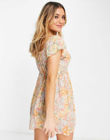 American Eagle Summer Mini Dress In Green Daisy