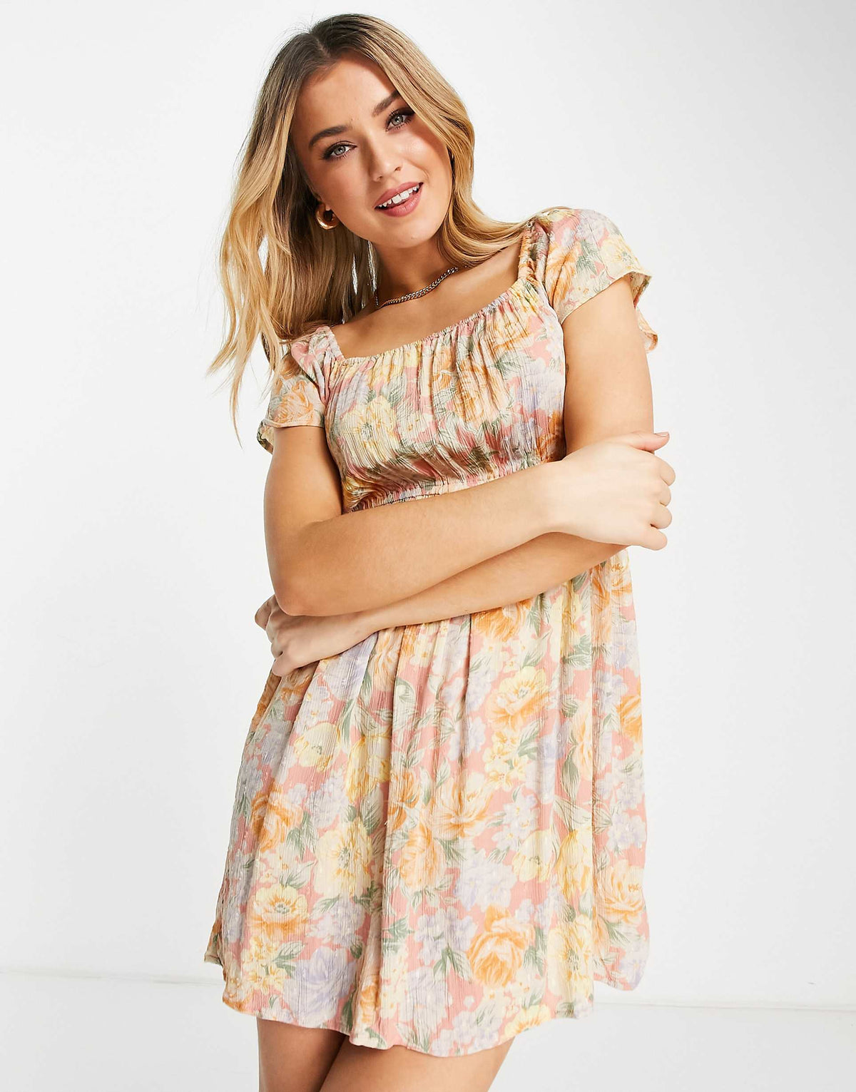 American Eagle Summer Mini Dress In Green Daisy