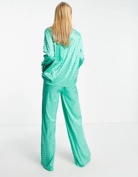 Loungeable Exclusive Satin Jacquard Spot Pyjama Set Teal