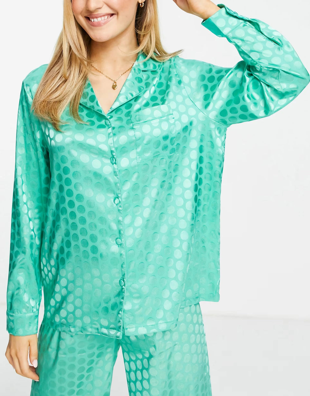 Loungeable Exclusive Satin Jacquard Spot Pyjama Set Teal