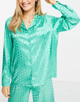 Loungeable Exclusive Satin Jacquard Spot Pyjama Set Teal
