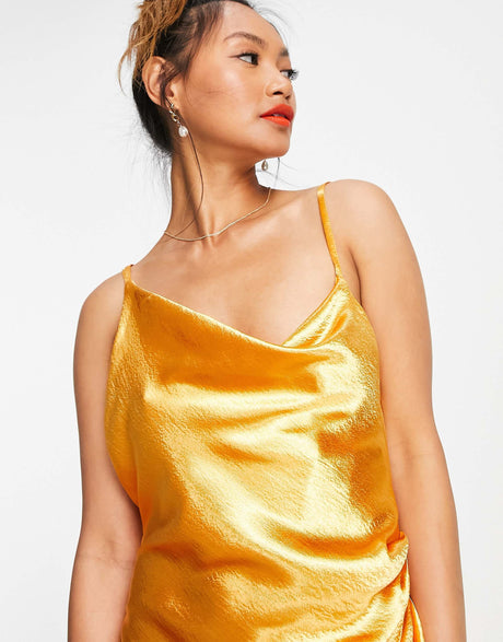 Asos Design Drape Slip Mini Dress In High Shine Satin