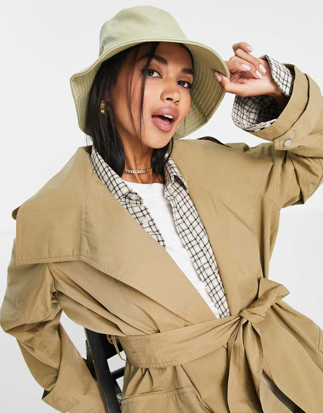 Asos Design Pu Bucket Hat In Sage