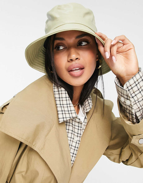 Asos Design Pu Bucket Hat In Sage