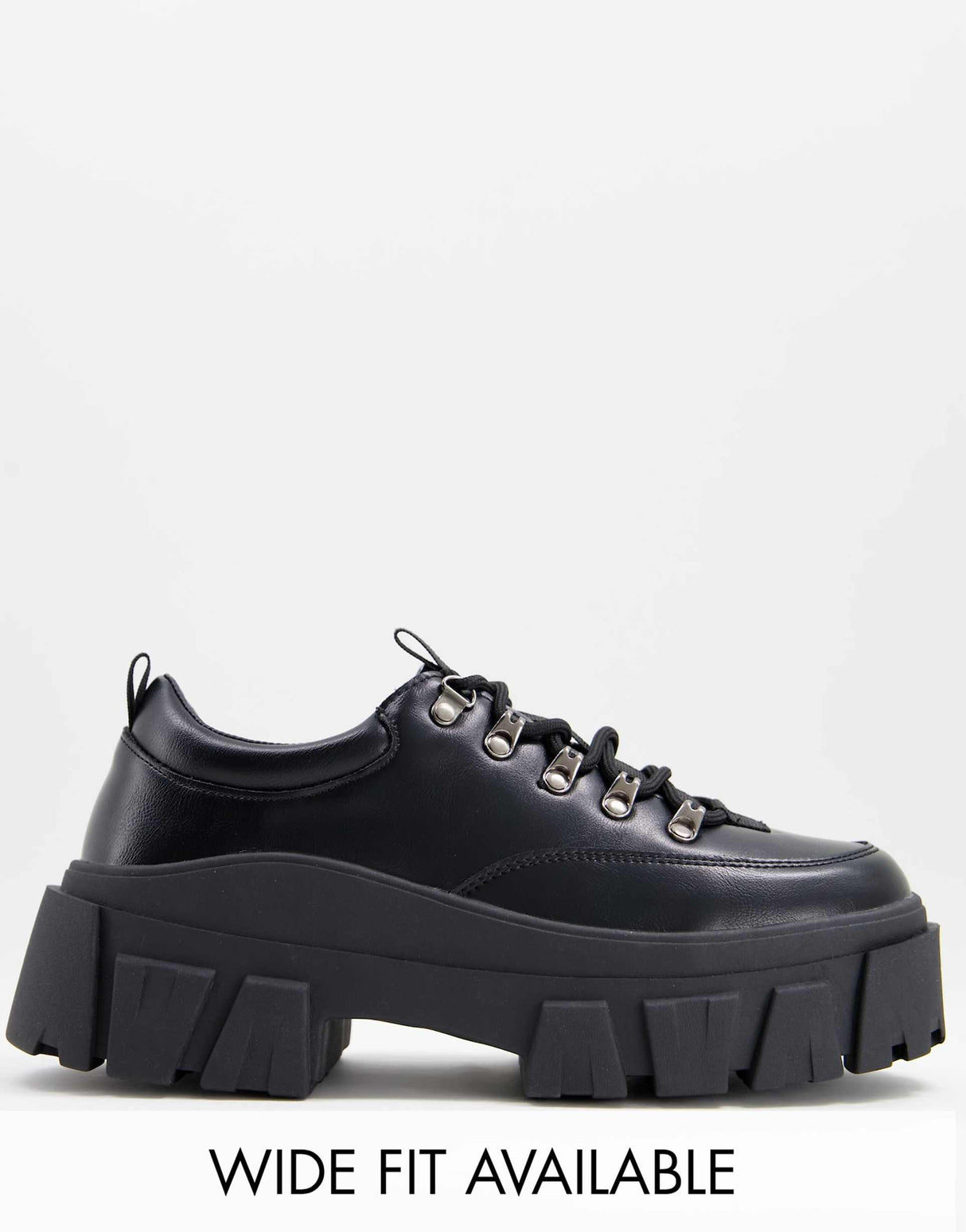 Asos Design Lace Up Shoes In Black Faux Leather With Chunky Sole