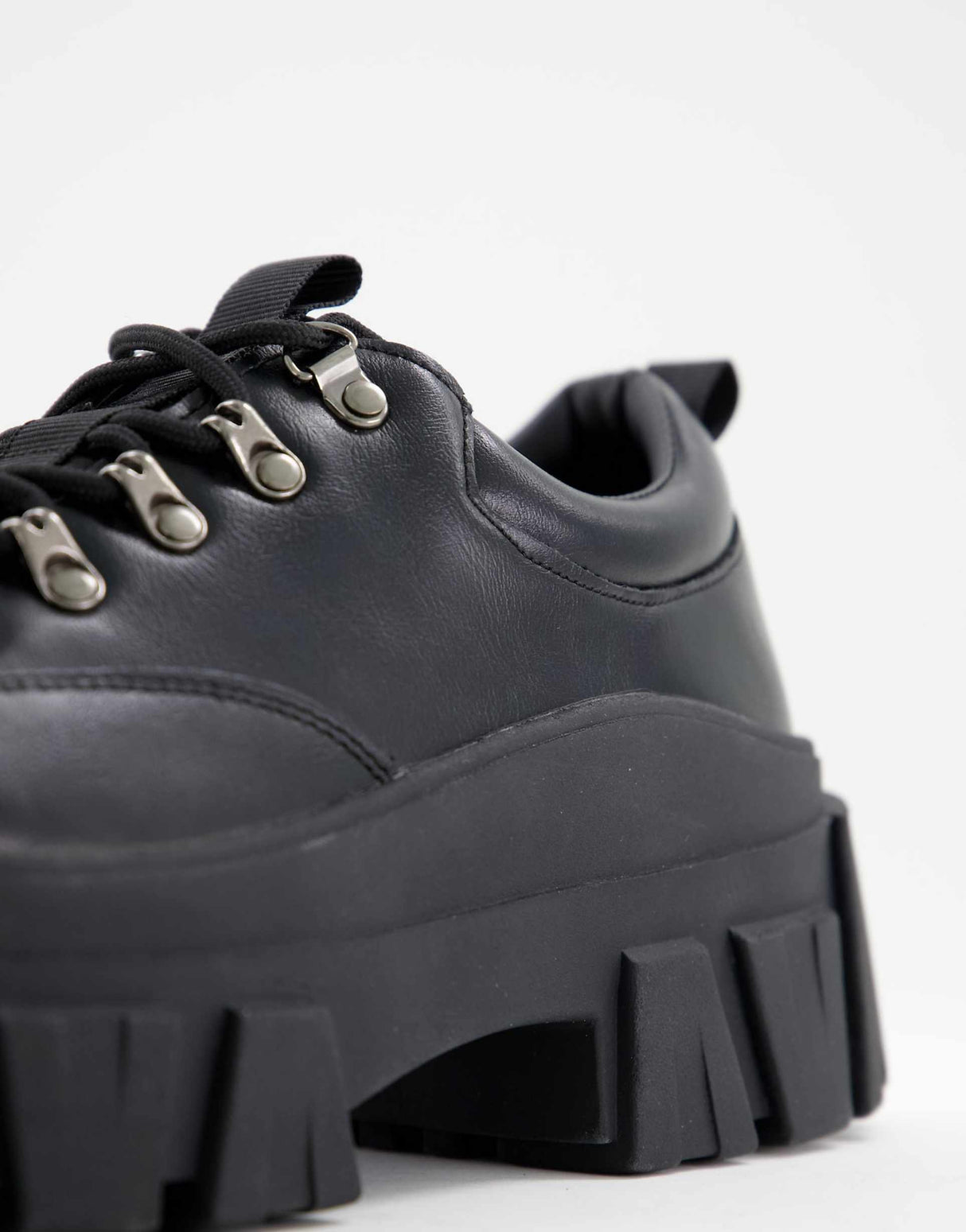 Asos Design Lace Up Shoes In Black Faux Leather With Chunky Sole