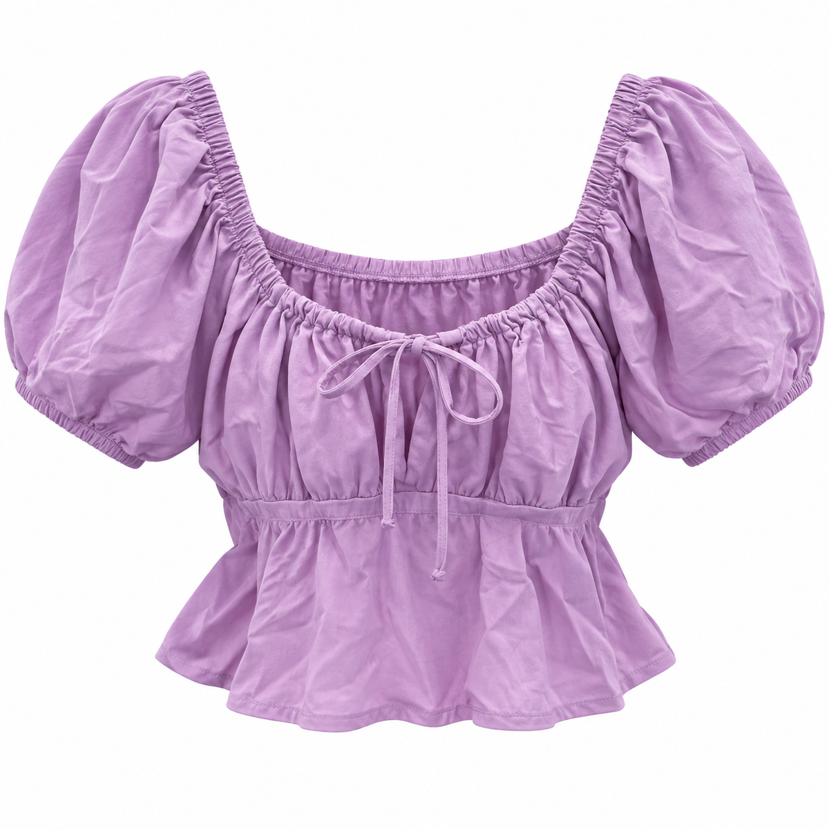 Asos Design Fuller Bust Square Neck Tie Detail Volume Short Sleeve Top In Lilac