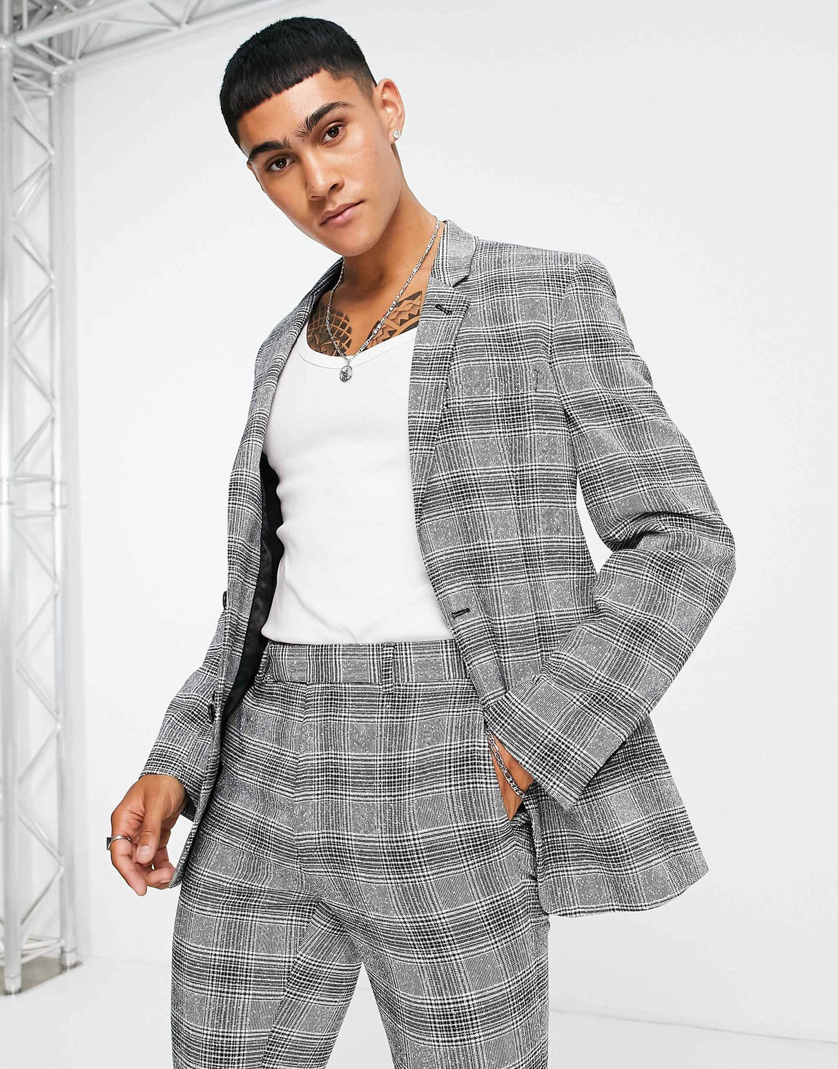Asos Design Super Skinny Suit Jacket In Grey Check