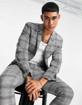 Asos Design Super Skinny Suit Jacket In Grey Check