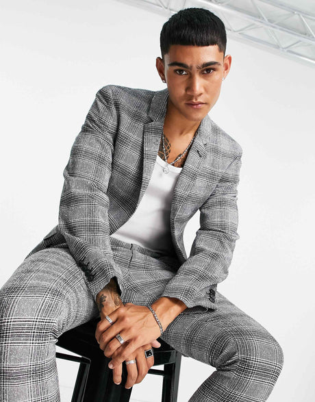 Asos Design Super Skinny Suit Jacket In Grey Check